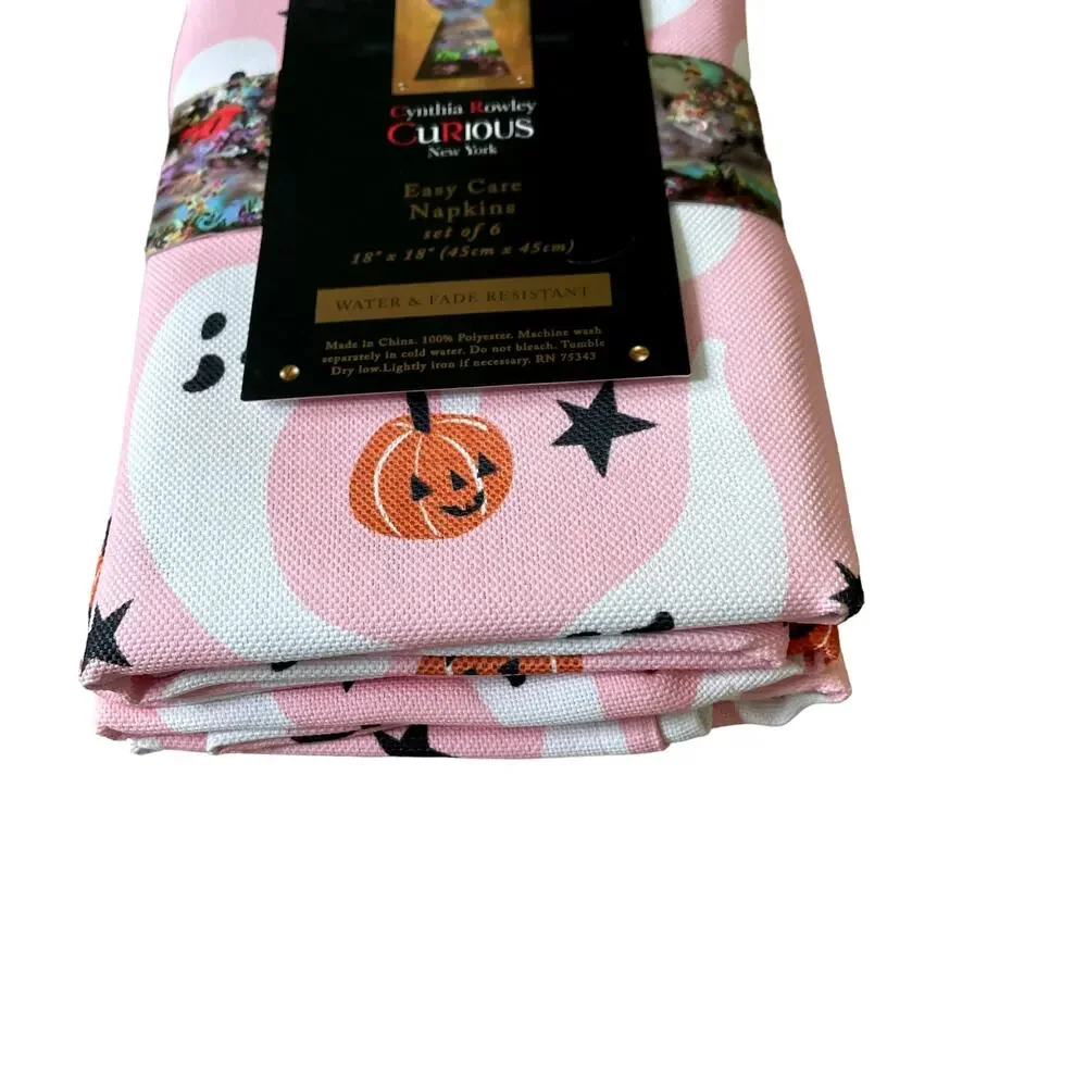 Cynthia Rowley Halloween PINK GHOST Dinner Napkins 18x18 Set of 6 Spooky NEW